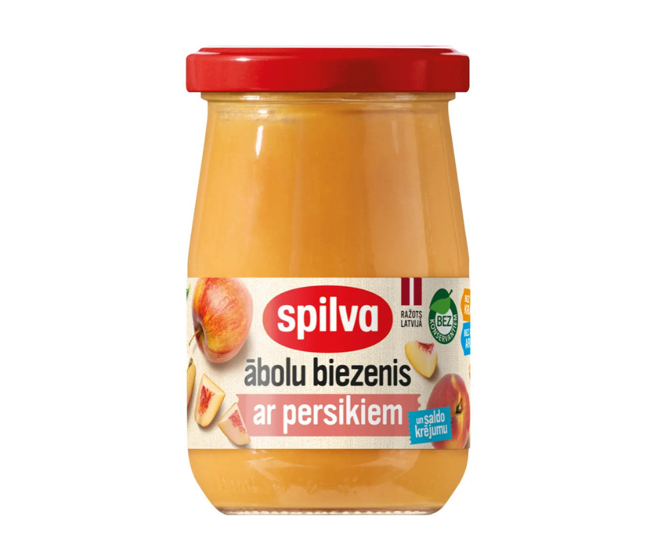 Ābolu biezenis ar persikiem un saldo krējumu 300g, Spilva