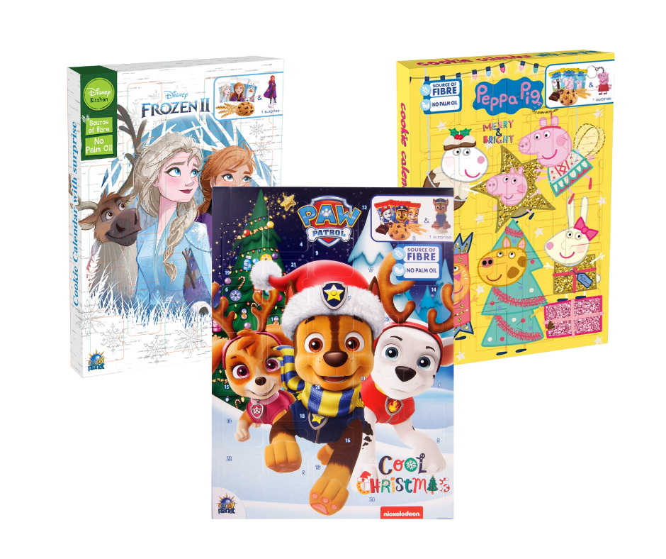 Adventas kalendārs ar šok. cepumiem 132g, parts. MIX - PAW PATROL, MINION, PEPA PIG