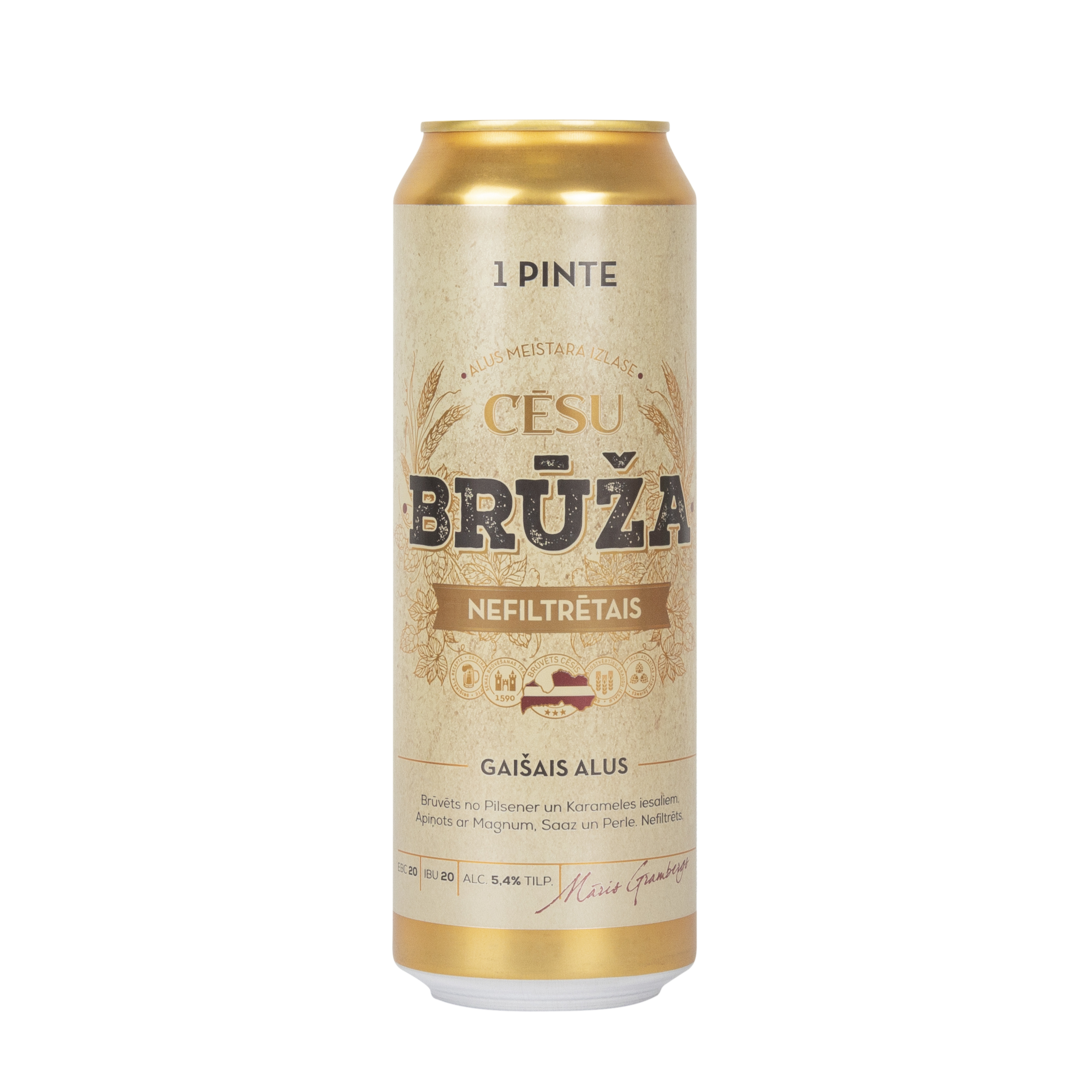 Alus gaišais Cēsu Brūža nefiltrētais 5.4% 0.568l CAN