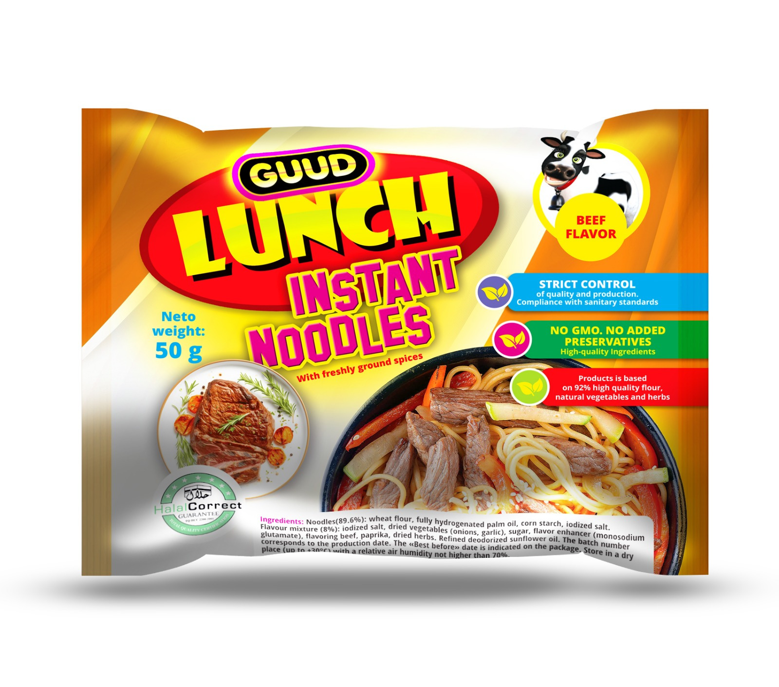 Ātri pagatavojamās nūdeles ar lielopa garšu 50g, Guud lunch