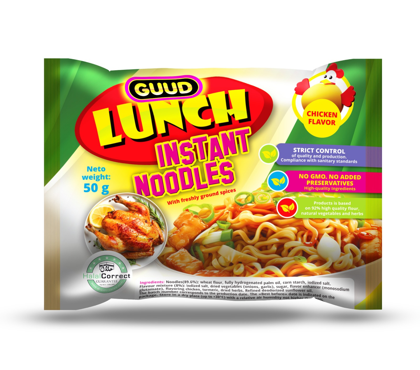 Ātri pagatavojamās nūdeles ar vistas garšu 50g, Guud lunch