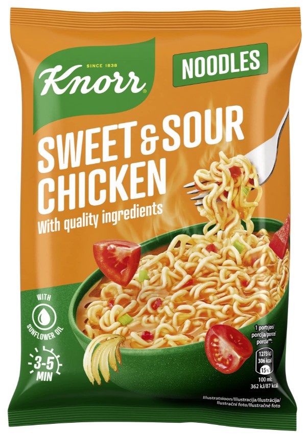 Ātri pagatavojamās nūdeles Ramen, ar pikantās vistas garšu 63g, Knorr