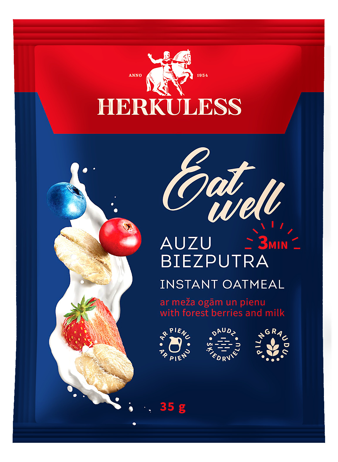 Ātri vārāmā auzu biezputra meža ogu/piena 35g, Herkuless