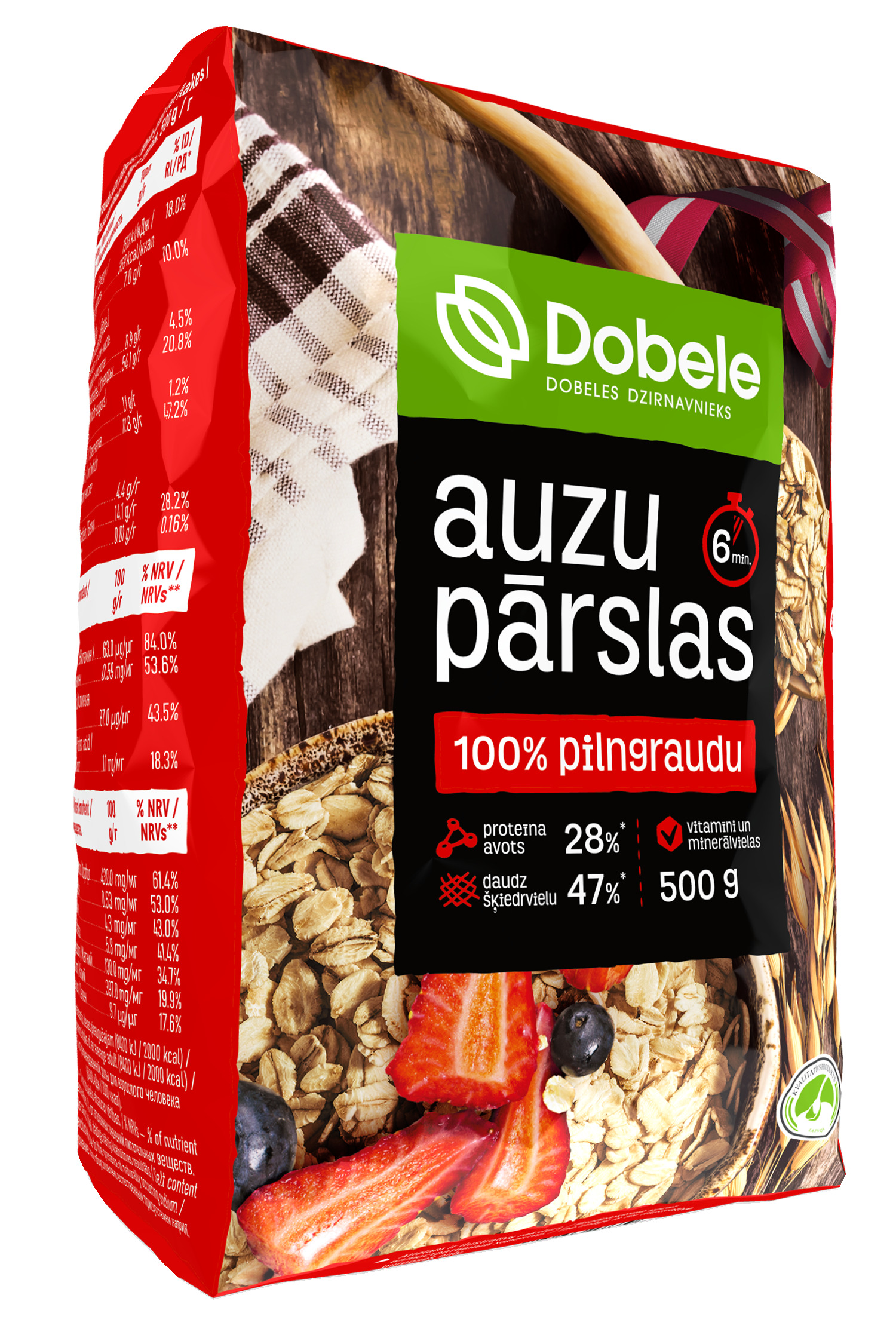 Auzu pārslas pilngraudu 500g, Dobele