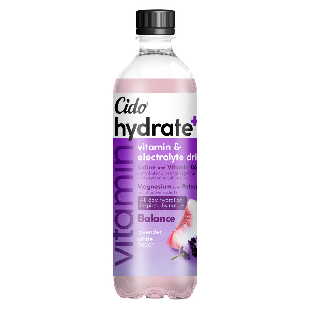 B/a negāzēts dzēriens ar balto persiku un lavandas garšu Balance 600ml PET, Cido Hydrate +