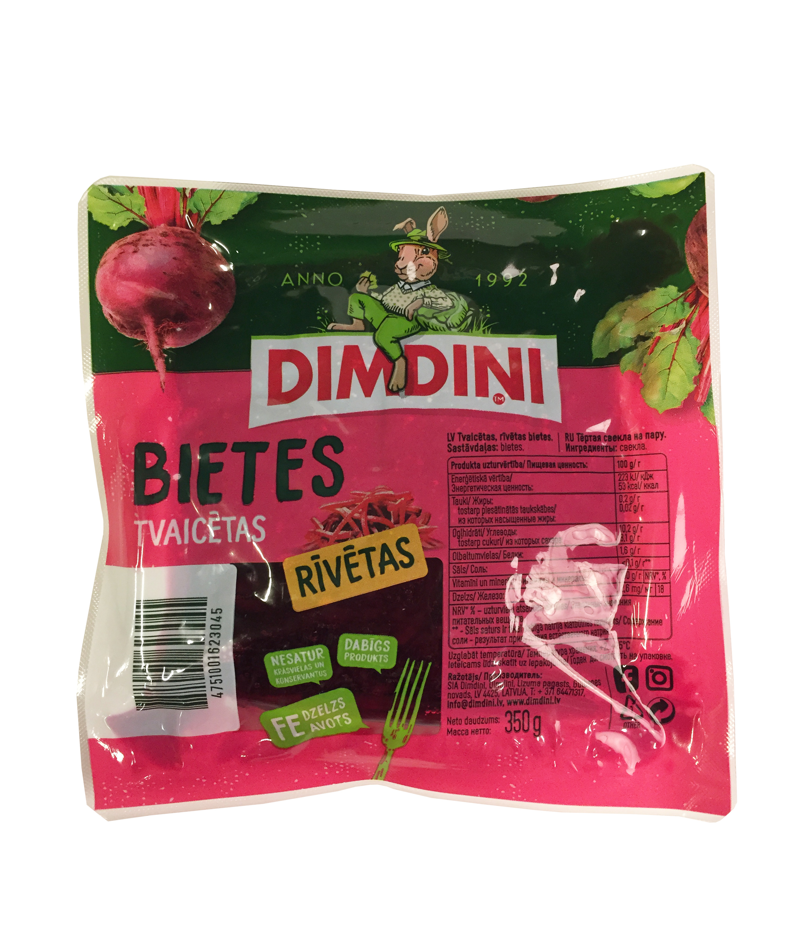 Bietes tvaicētas, rīvētas 350g, Dimdiņi