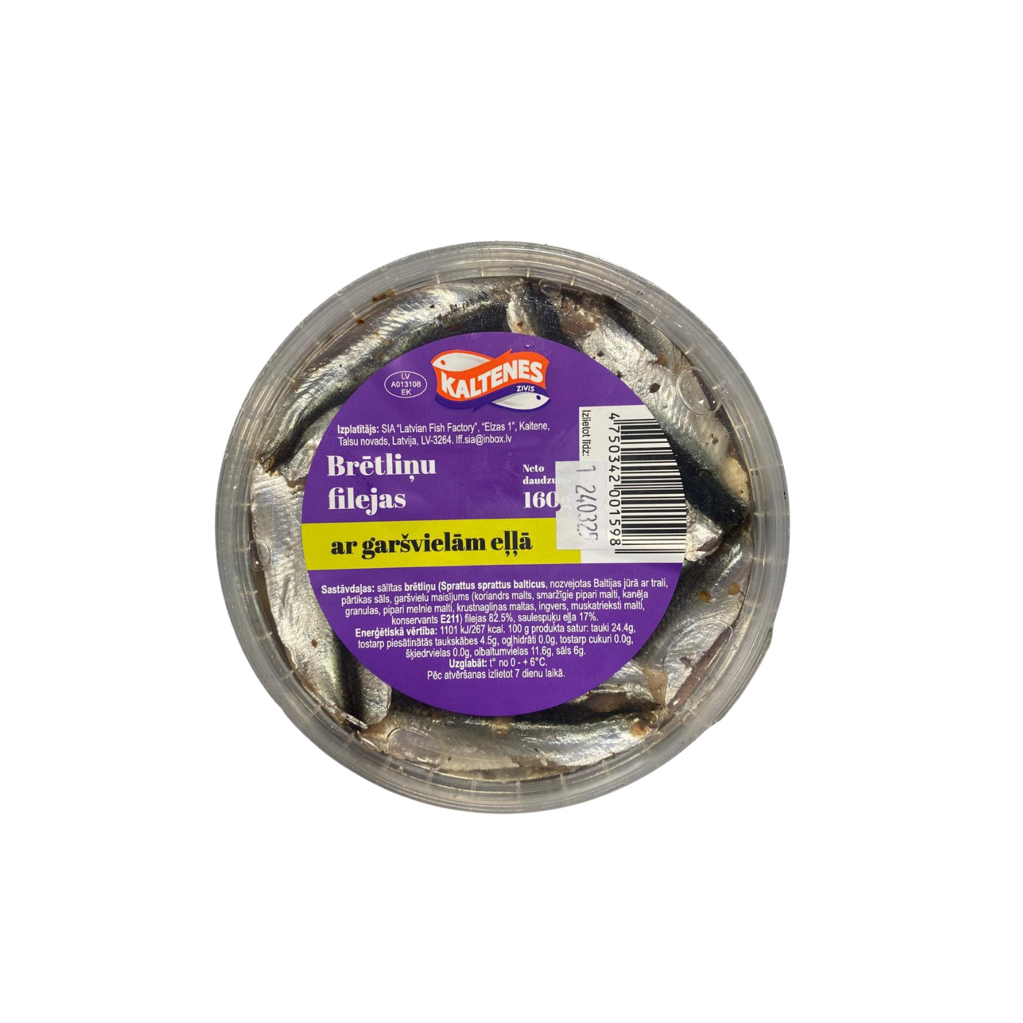 Brētliņu filejas eļļā ar garšvielām 160g, Kaltenes Zivis