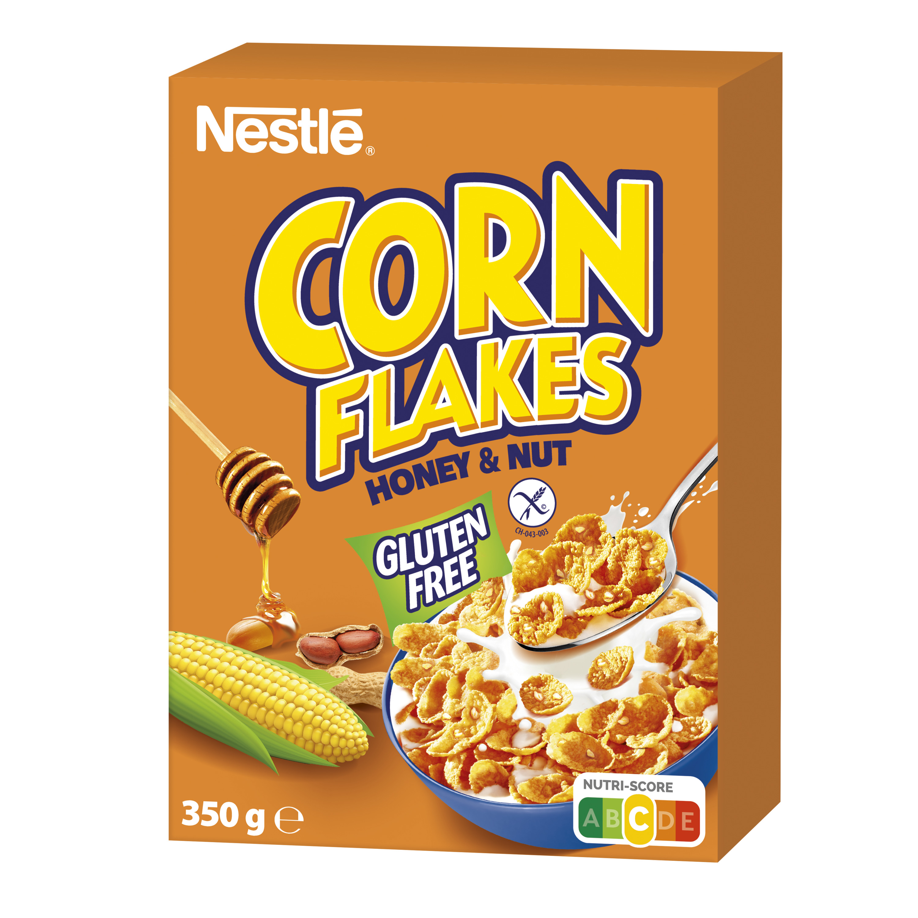 Brokastu pārslas Corn Flakes medus Gluten Free 350g, Nestle