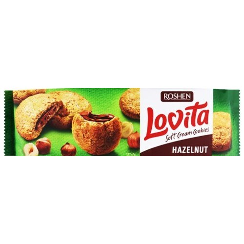 Cepumi ar lazdu riekstu krēma pild. Lovita Soft 127g, Roshen
