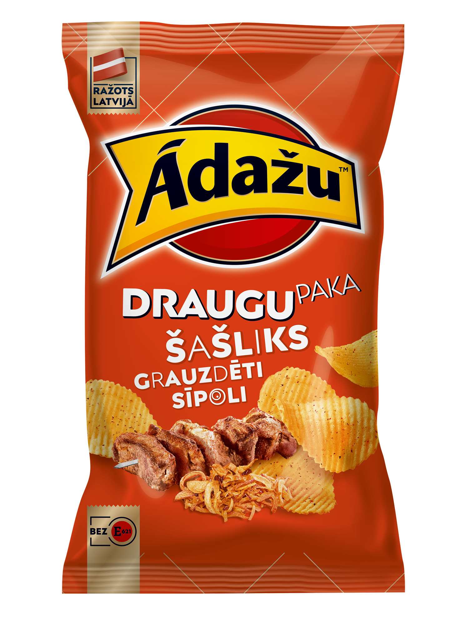 Čipsi ar šašlika un grauzd. sīpolu garšu Draugu paka 180g, Ādažu