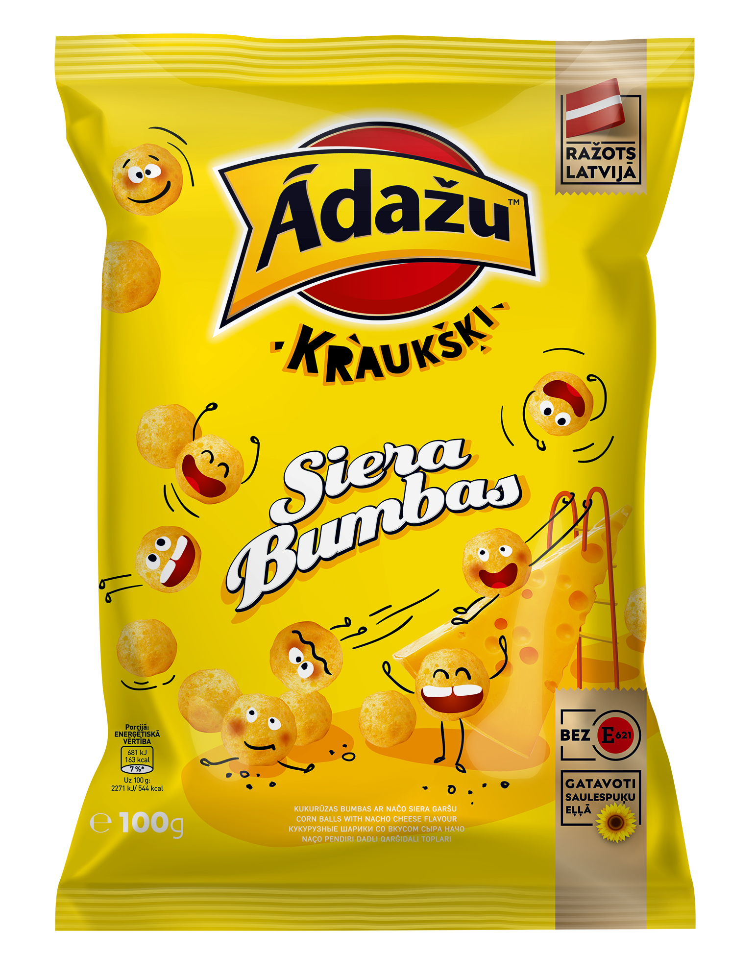 Čipsi Kraukšķi Siera bumbas 100g, Ādažu