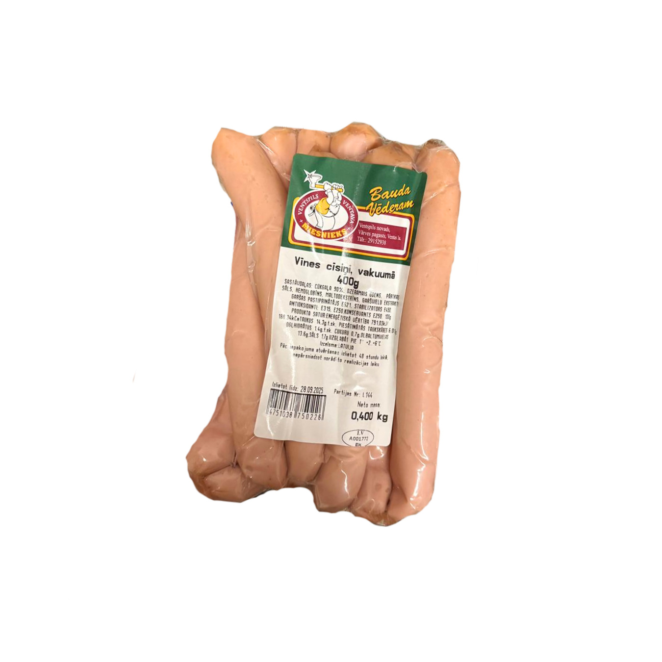 Cīsiņi Vīnes 400g, Ventspils Miesnieks