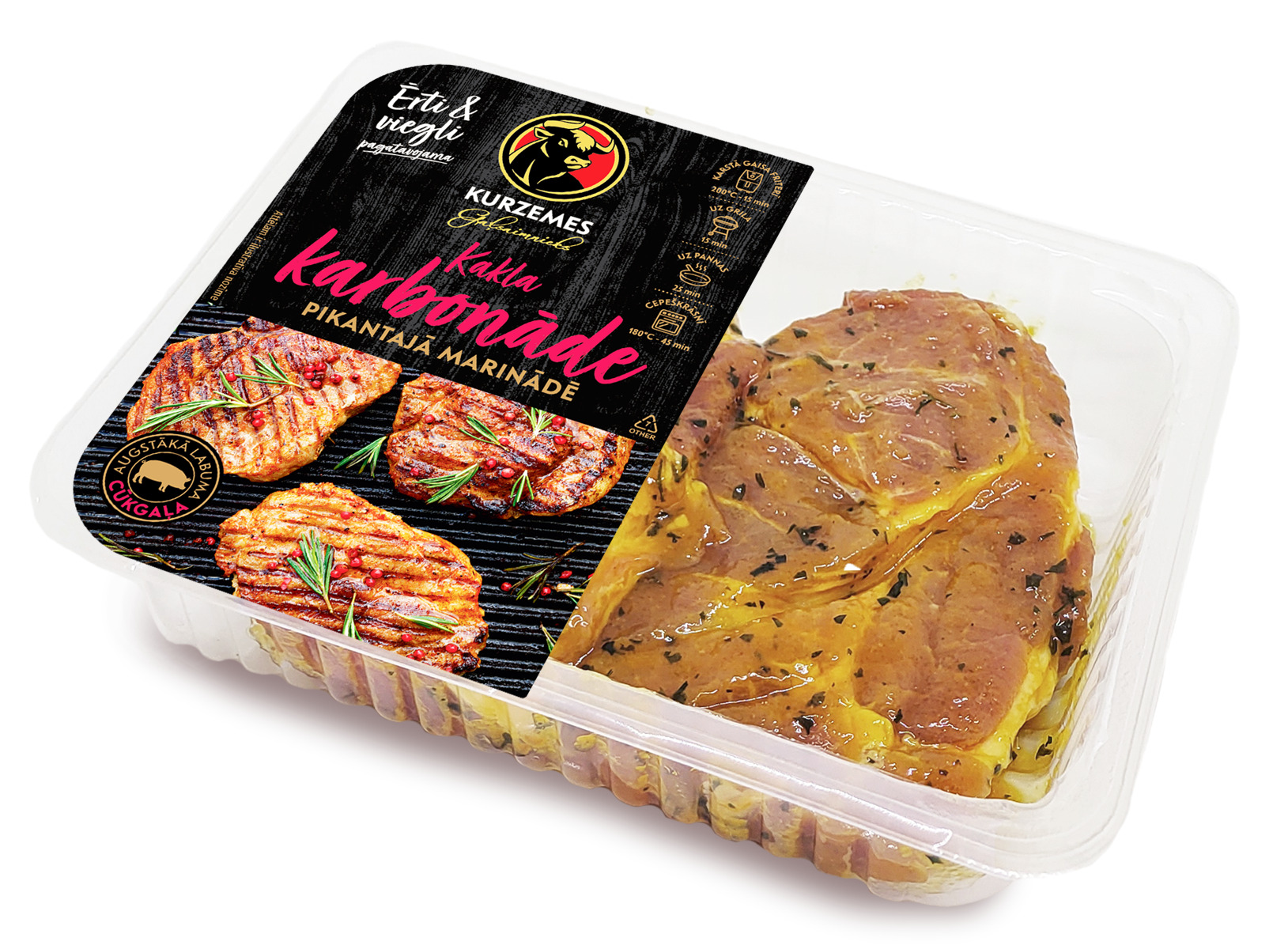 Cūkgaļas kakla karbonāde pikantajā marinādē Melnais Barons 450g, KGS