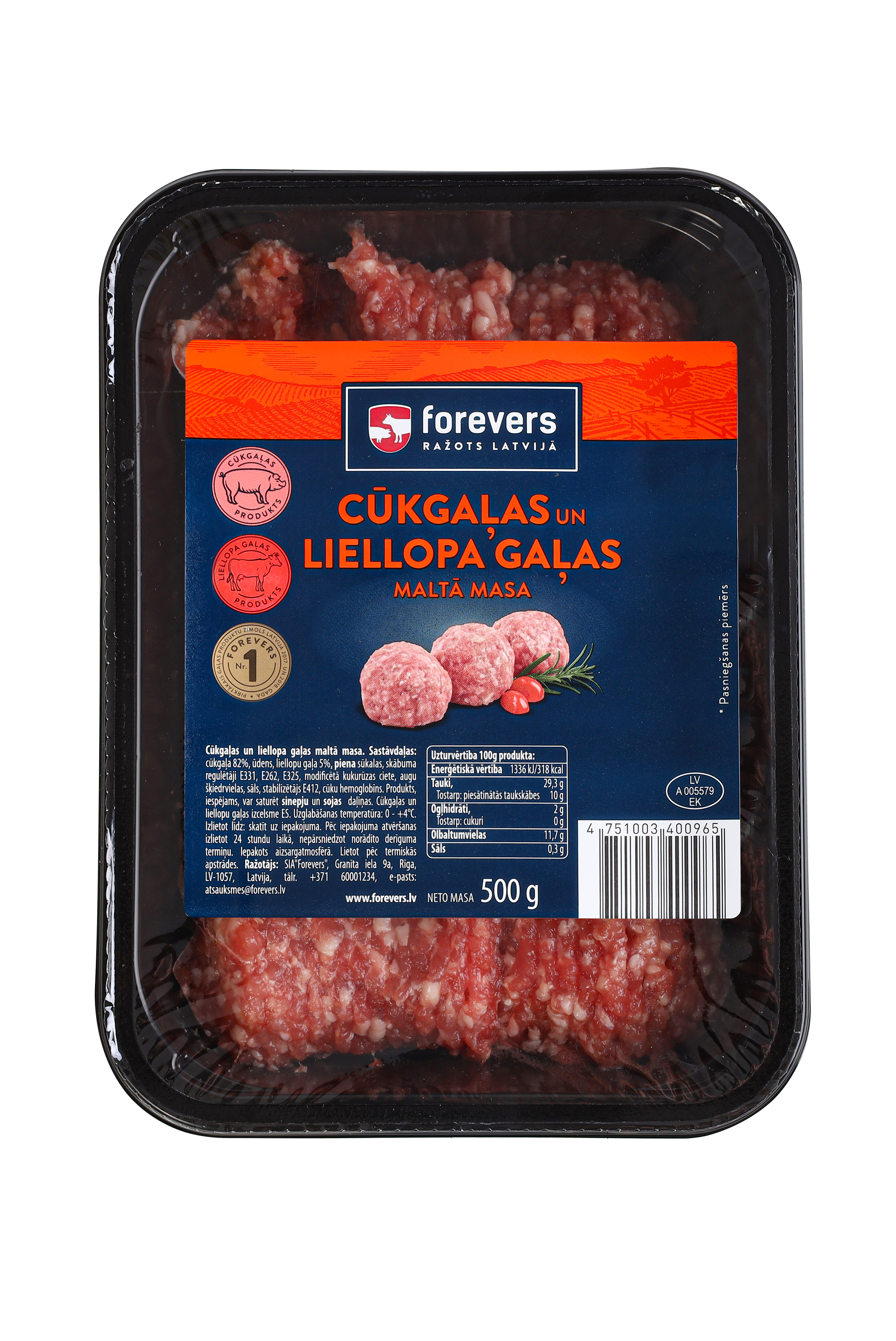 Cūkgaļas un liellopa gaļas maltā masa 500g, Forevers