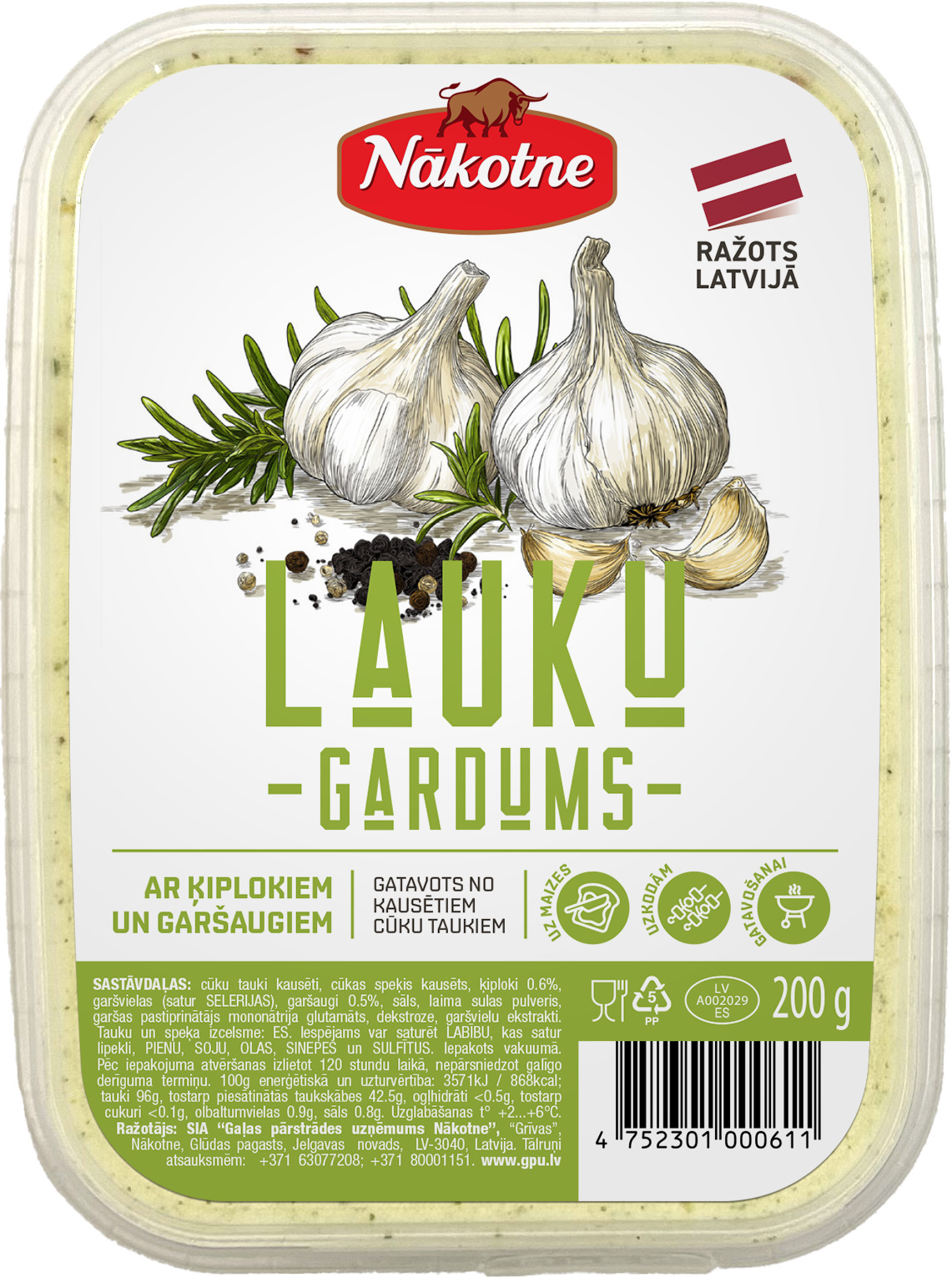 Cūku tauki Lauku gardums ar ķiplokiem un garšaugiem 200g, GPU Nākotne