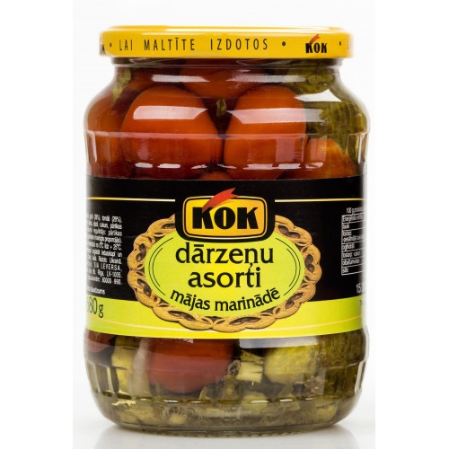 Dārzeņu Asorti (Gurķi, tomāti mar.) Mājas marinādē 680g (340g), KOK