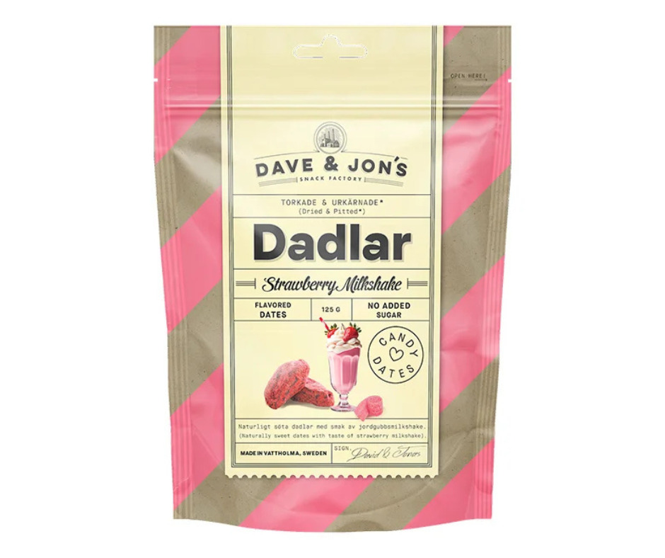 Dateles bez kauliņiem Strawberry Milkshake 125g, Dave  and  Jon's