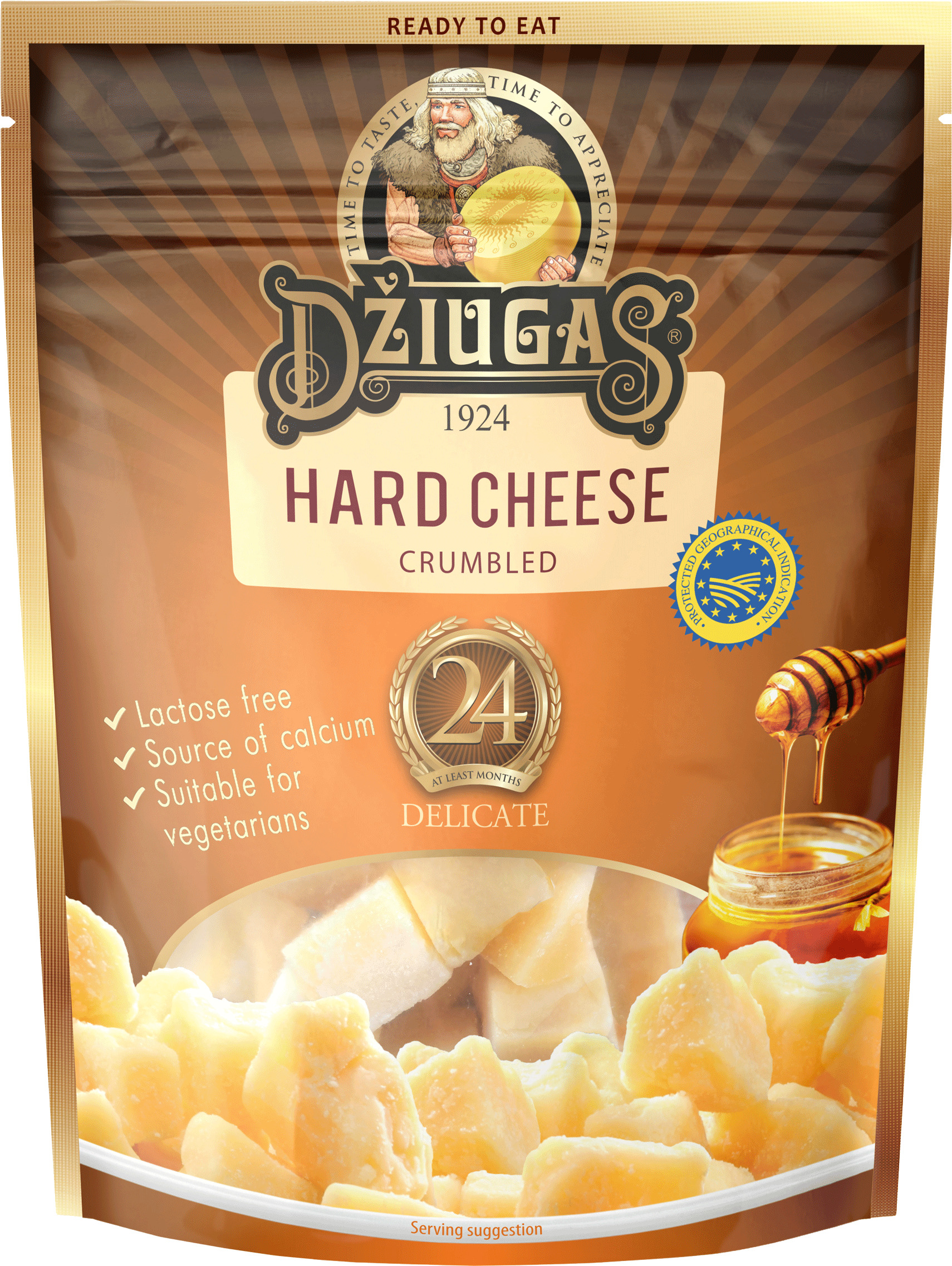 Džiugas 40% cietais siers 24m.DELICATE drupināts 100g