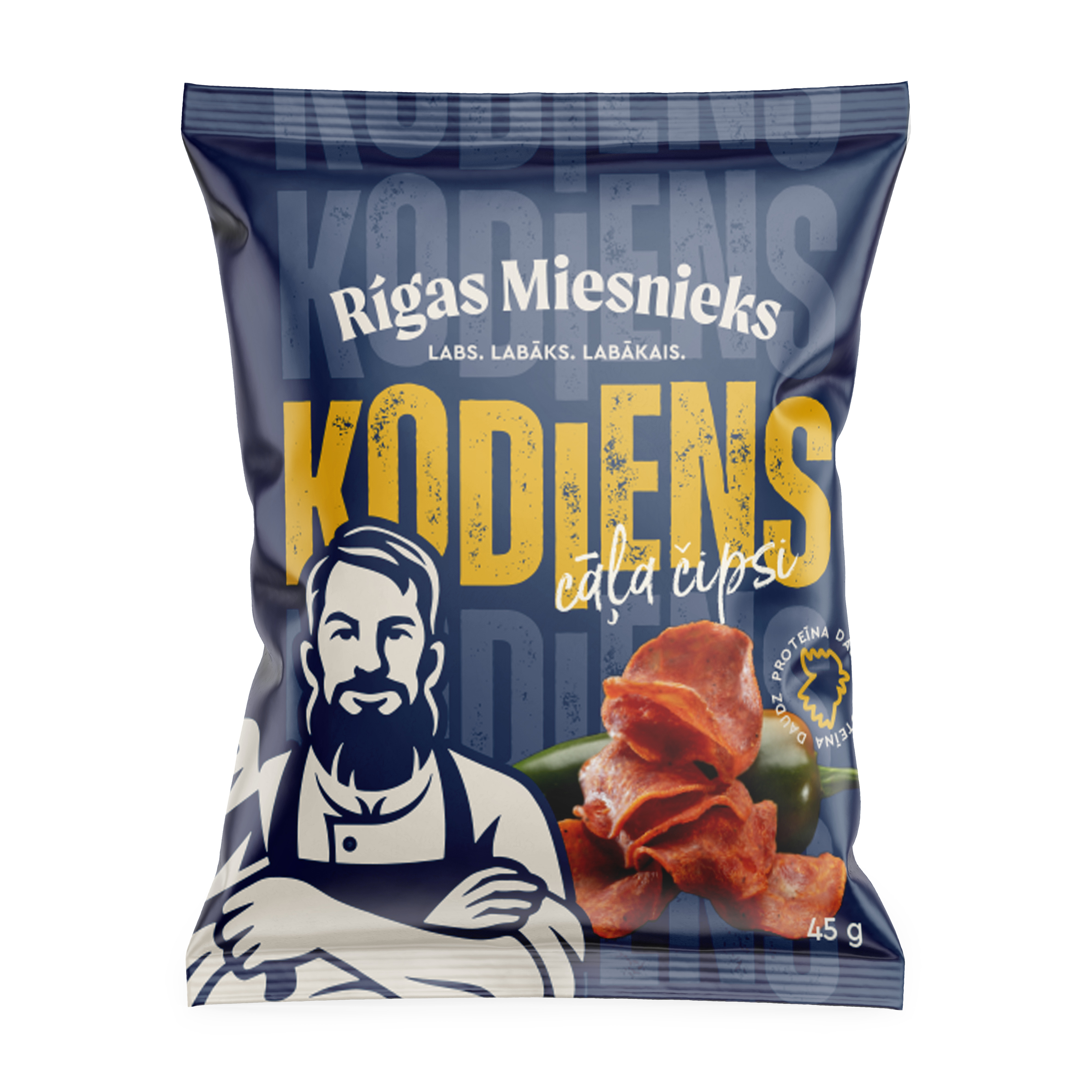 Gaļas uzkodas Kodiens cāļa gaļas čipsi 45g, RM