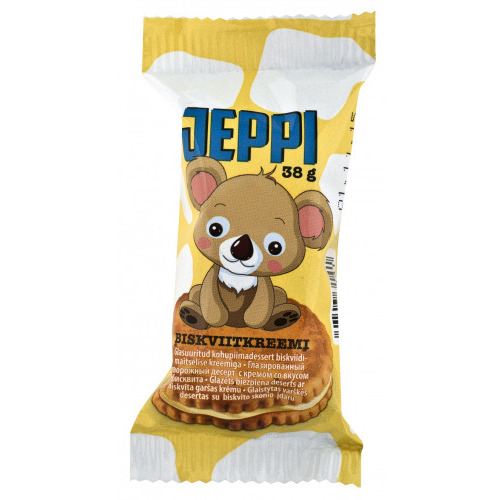Glazēts biezpiena deserts ar biskvīta garšas krēmu 38g, Jeppi