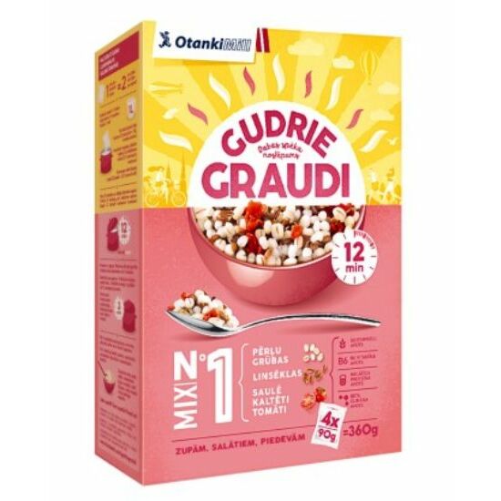 Graudu masījums pērļu grūbu, linsēklu ar saulē kaltētiem tomātiem 4x90g, Gudrie Graudi.
