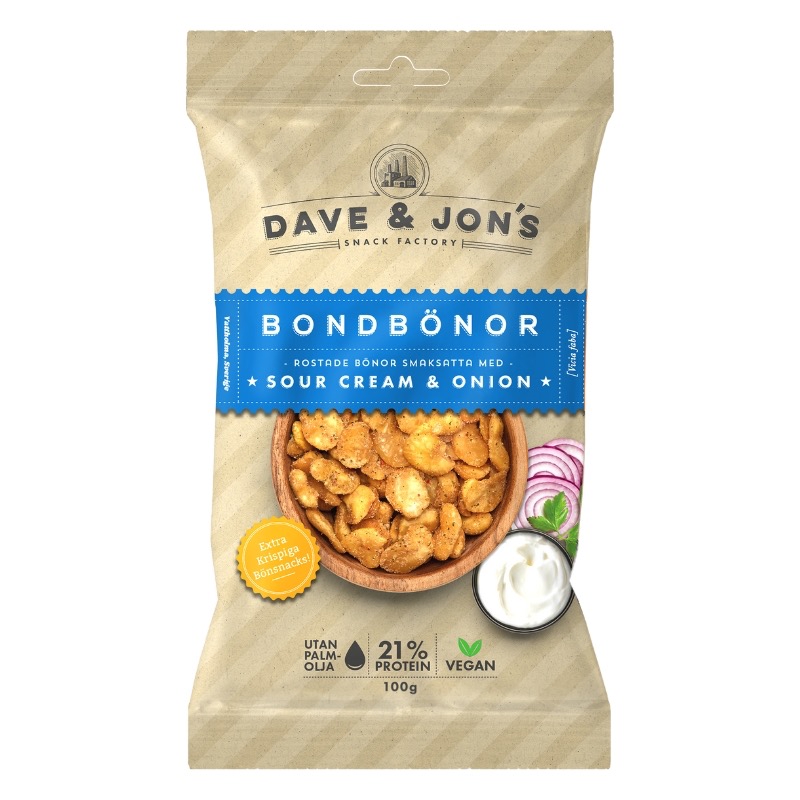 Grauzdētas lauku pupas ar skābā krējuma un sīpolu garšu 100g, Dave  and  Jon's