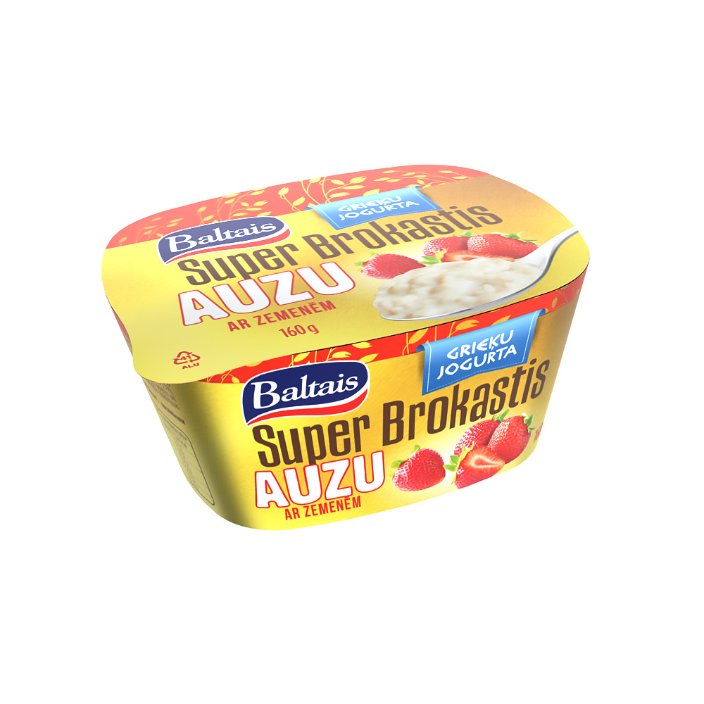 Grieķu jogurta Super Brokastis ar auzām un zemenēm 160g, Baltais