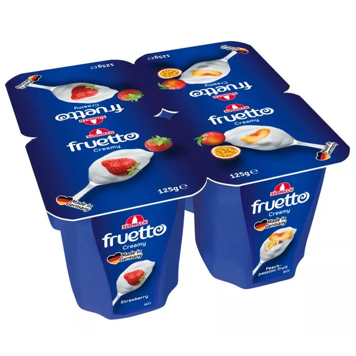 Jogurta deserts Fruetto persiku - marakujas, zemeņu 4.7% 125g