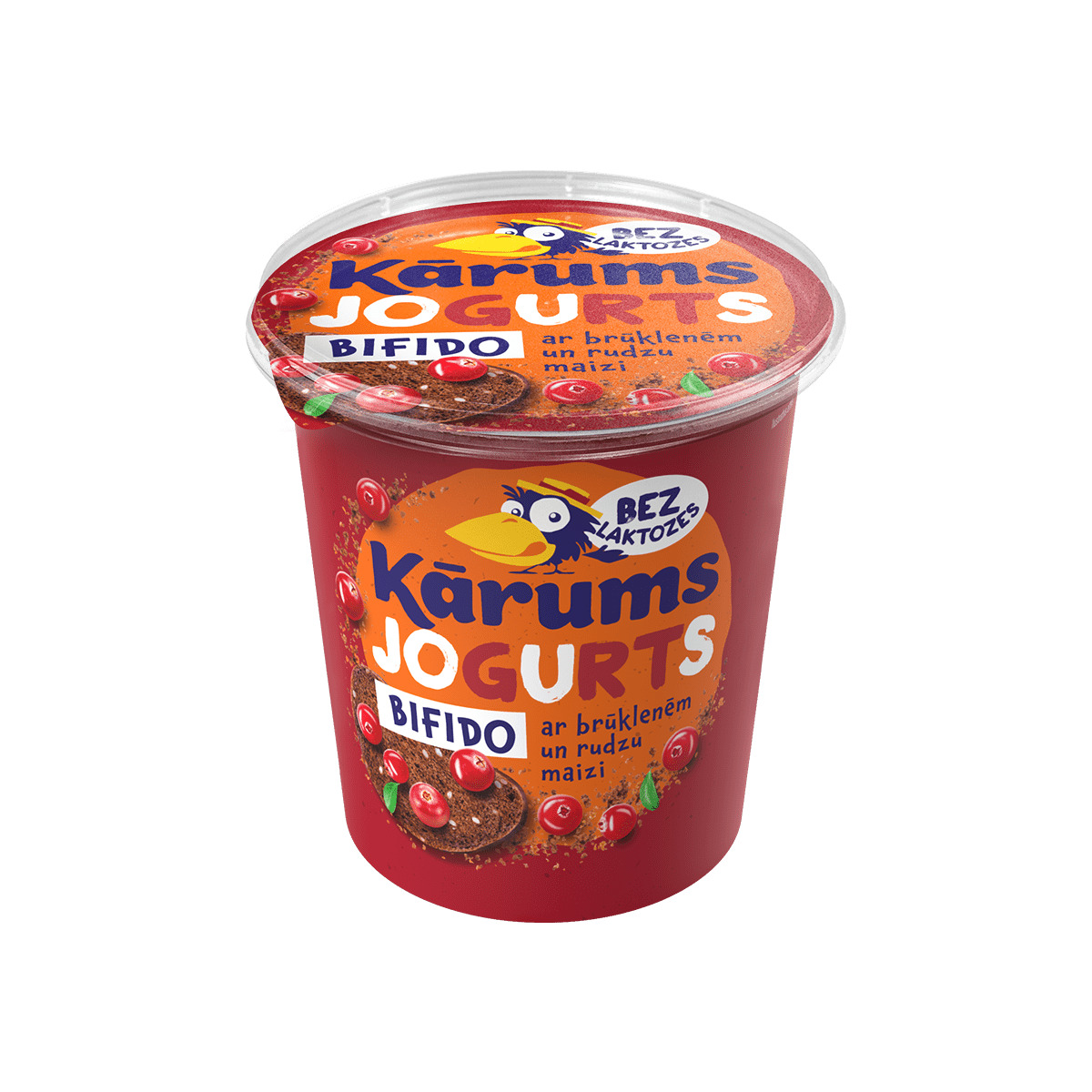 Jogurts Bifido ar brūklenēm un rudzu rīvmaizi, bez laktozes 350g, Kārums