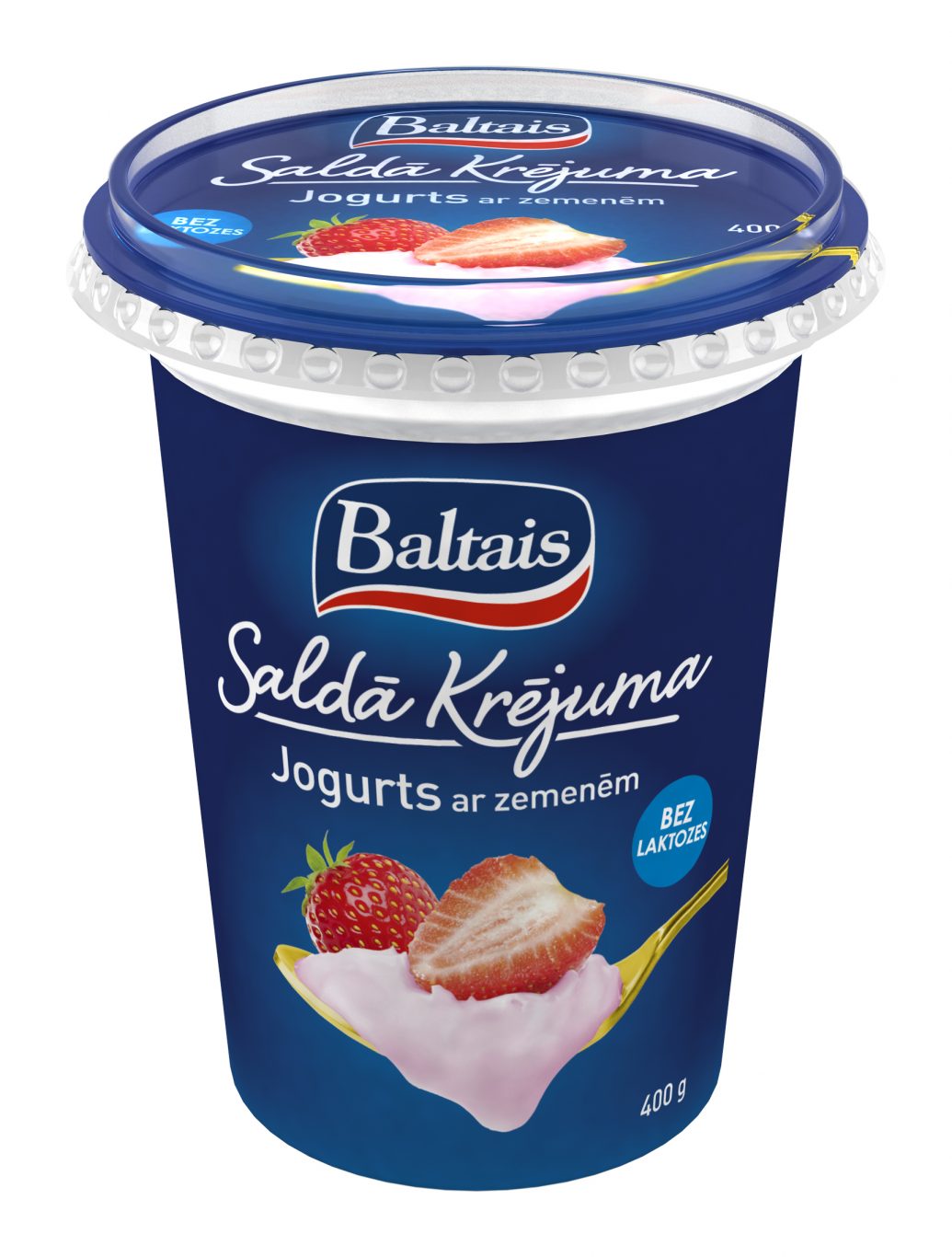 Jogurts saldā krējuma ar zemenēm 400g, Baltais
