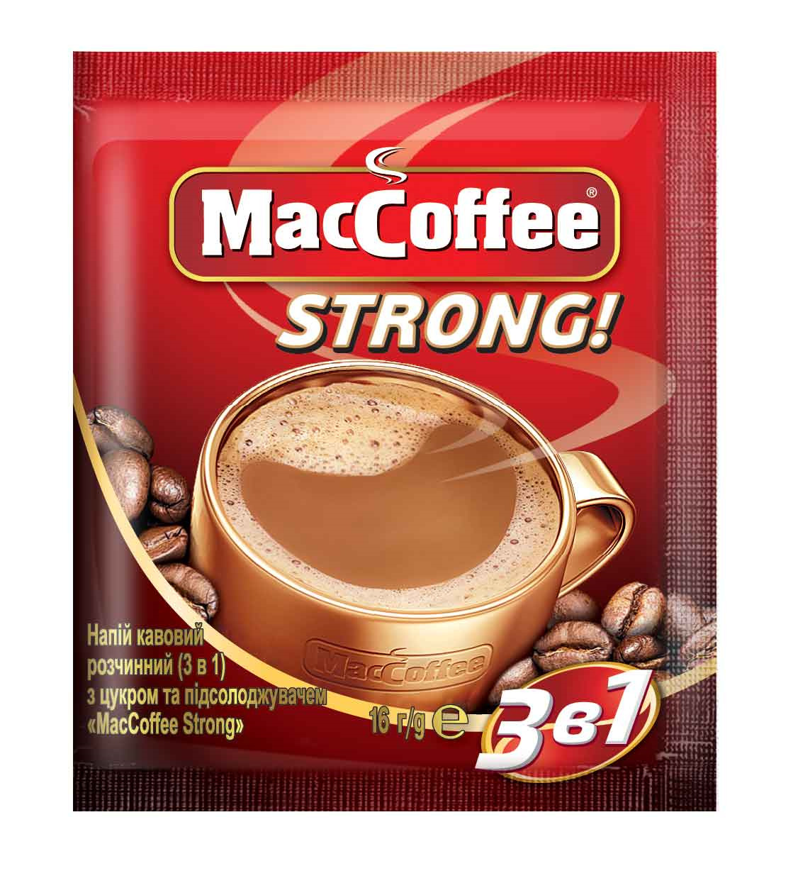 Kafija šķīstoša Strong 3in1 16g, MacCoffee