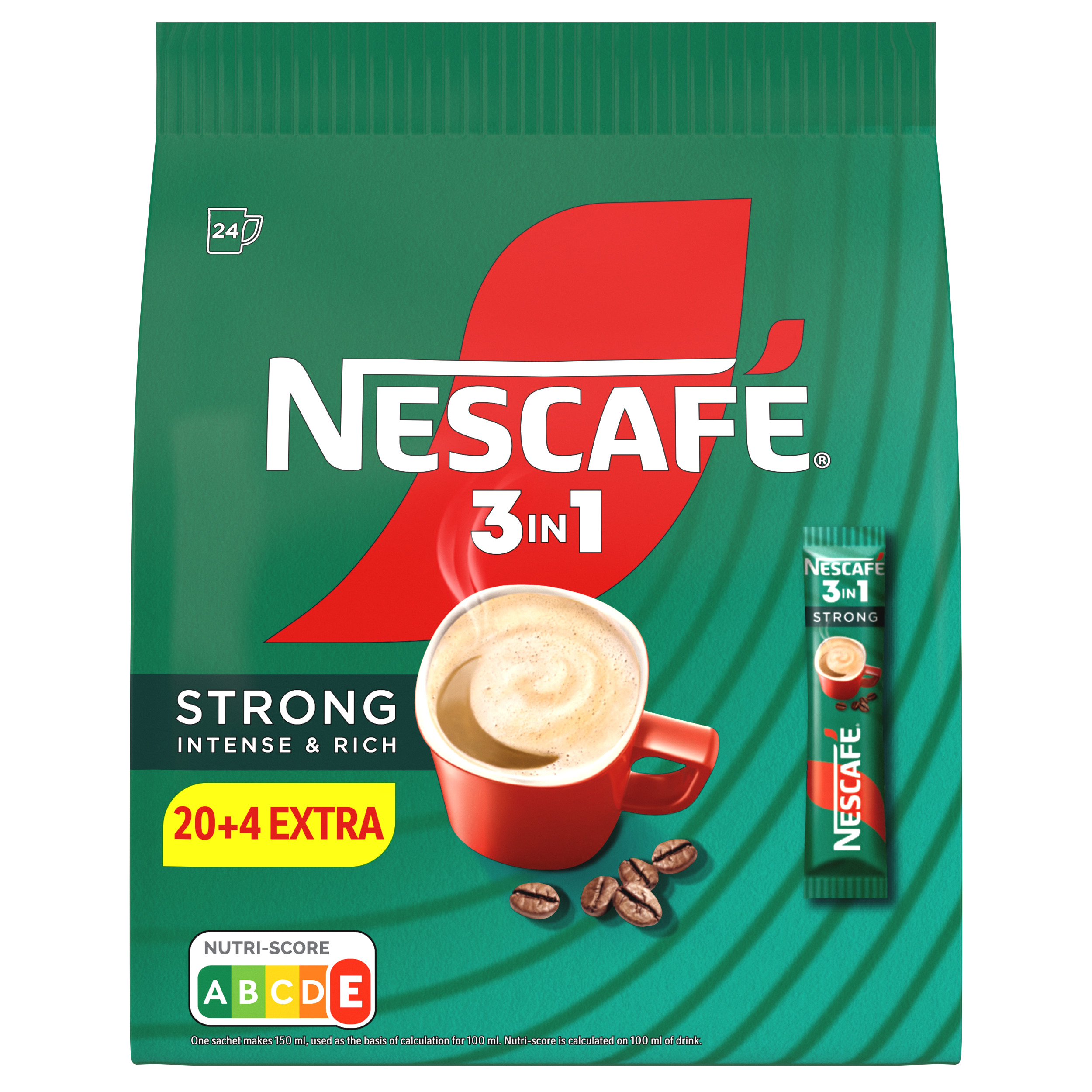 Kafija šķīstoša Strong 3in1 (24x16g) 384g, Nescafe