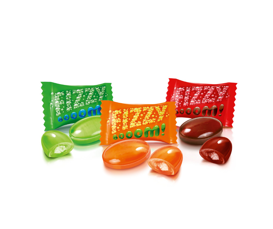 Karameles Fizzy Booom, sveramas, Roshen