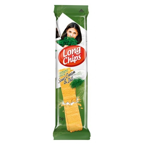 Kartupeļu plāksnes ar skābā krējuma un diļļu garšu 75g, Long Chips