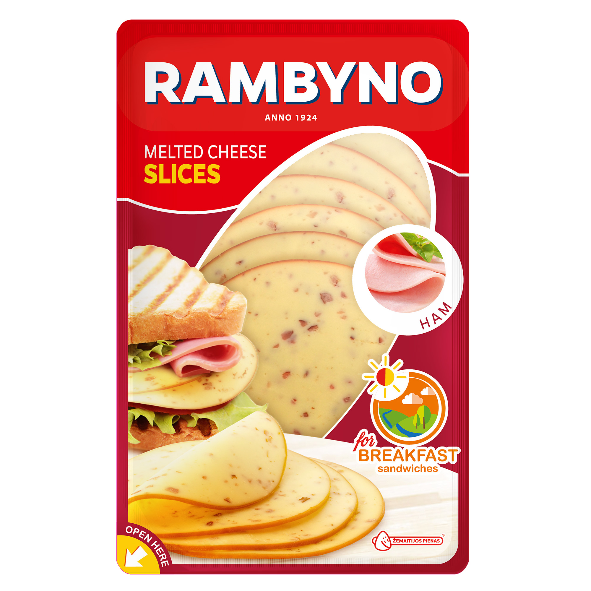 Kausētais siers 45% ar škiņķi šķēlītēs 150g, Rambyno