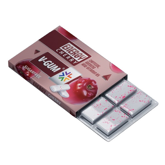 Košļājamā gumija Energy ar ķiršu garšu 17g, V-Gum.