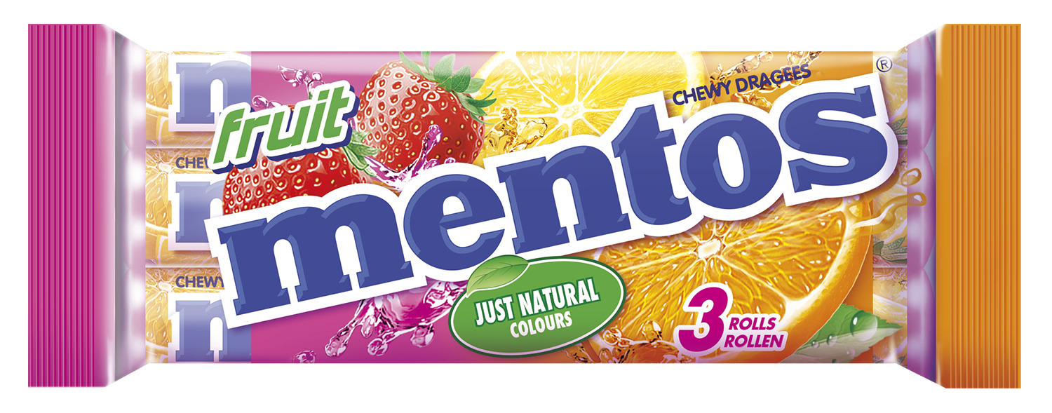 Košļājamās konfektes Fruit 3x38g, Mentos