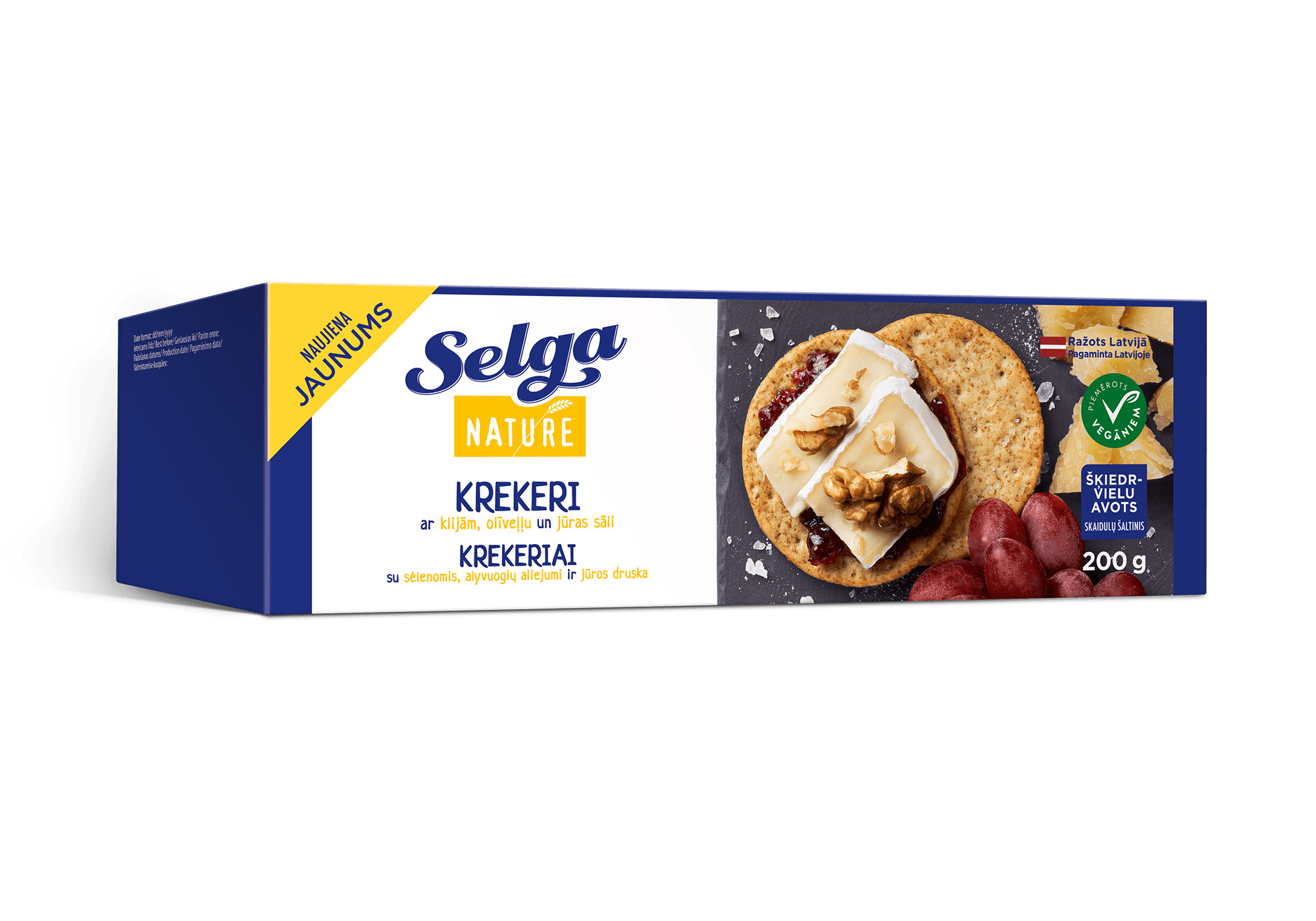 Krekeri ar klijām, olīveļļu un jūras sāli 200g, Selga