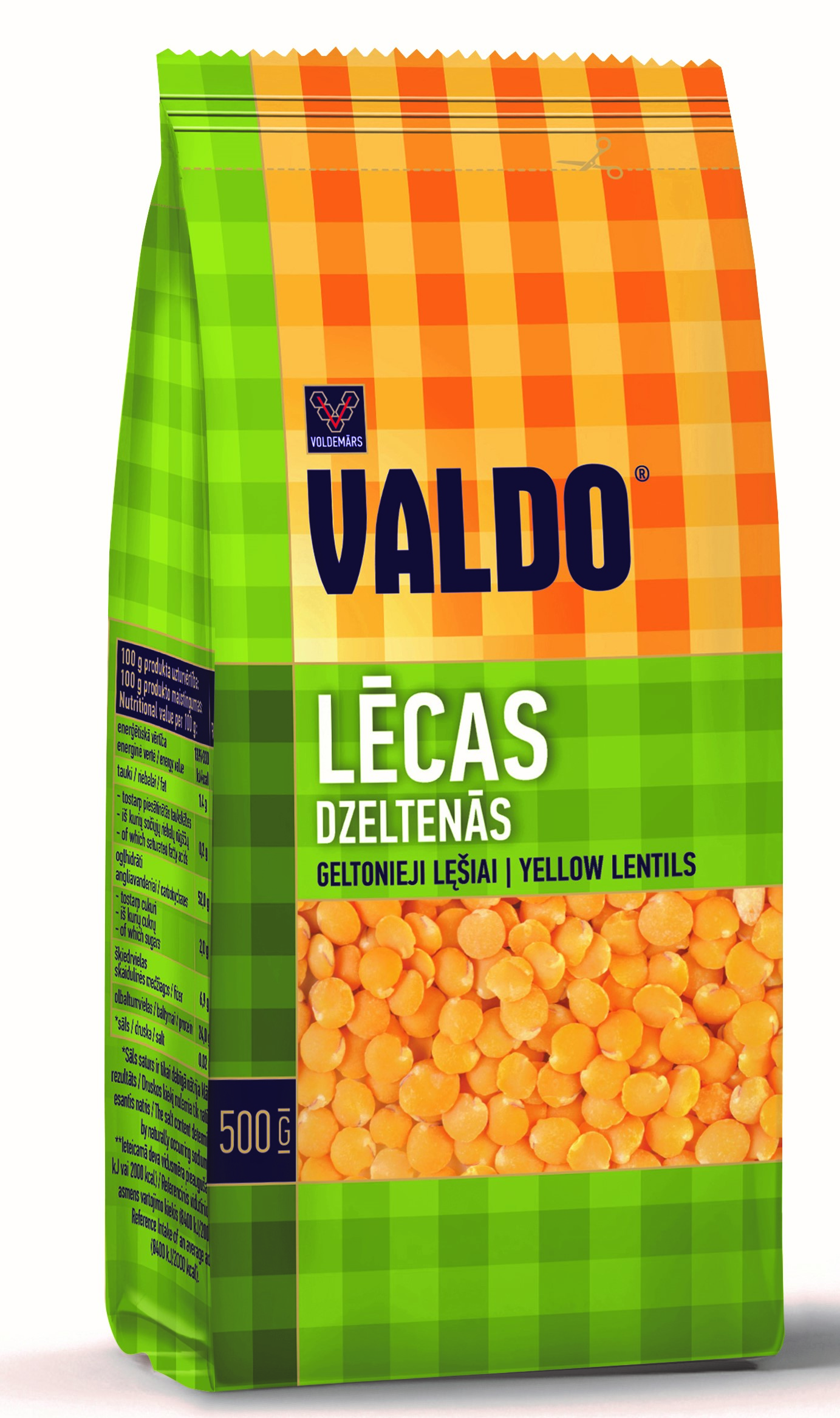 Lēcas dzeltenās šķeltās 500g, Valdo