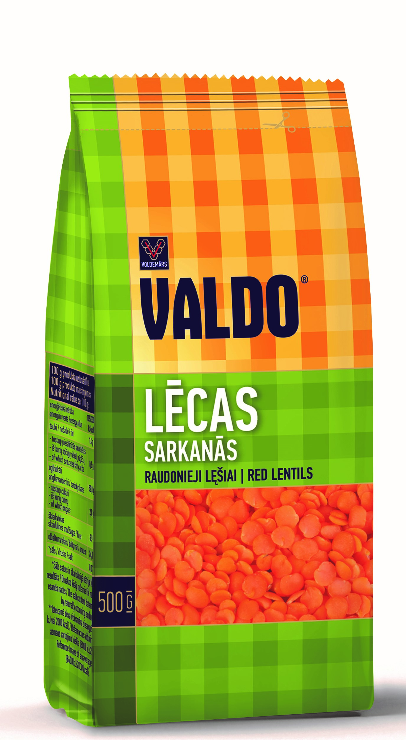Lēcas sarkanās šķeltās 500g, Valdo