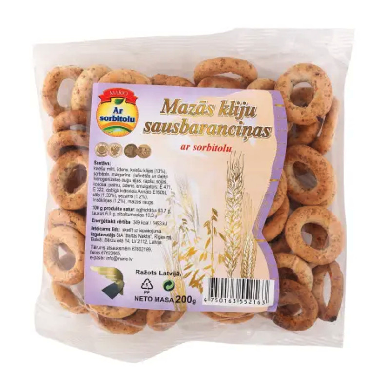Mazās kliju sausbaranciņas ar sorbitolu 200g