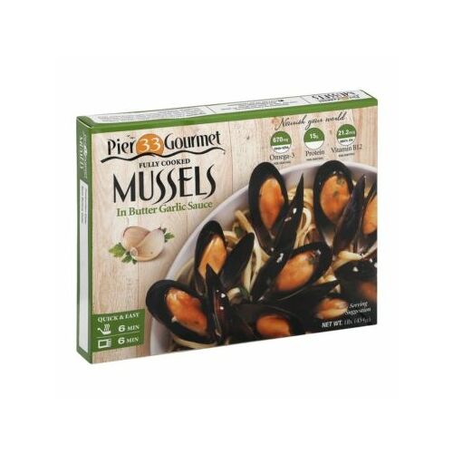 Mīdijas saldētas, sviesta/ ķiploku mērcē 454g, Pier 33 Gourmet