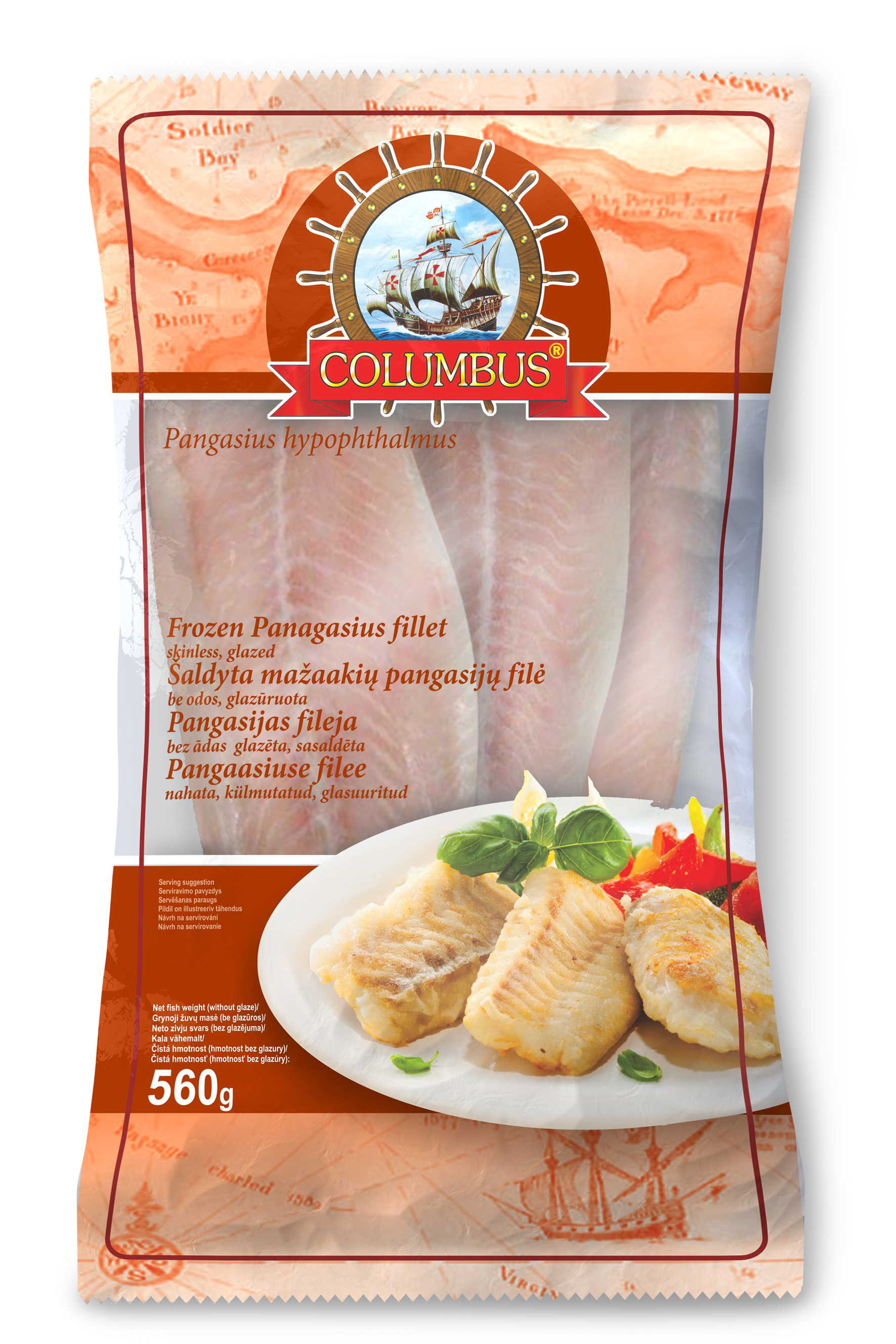 Pangasijas fileja saldēta b/ā, glazēta 700g (560g), Columbus