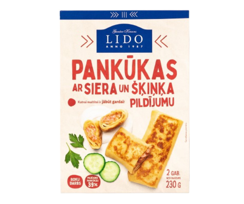 Pankūkas ar siera, šķiņķa pildījumu 2x115g, Lido