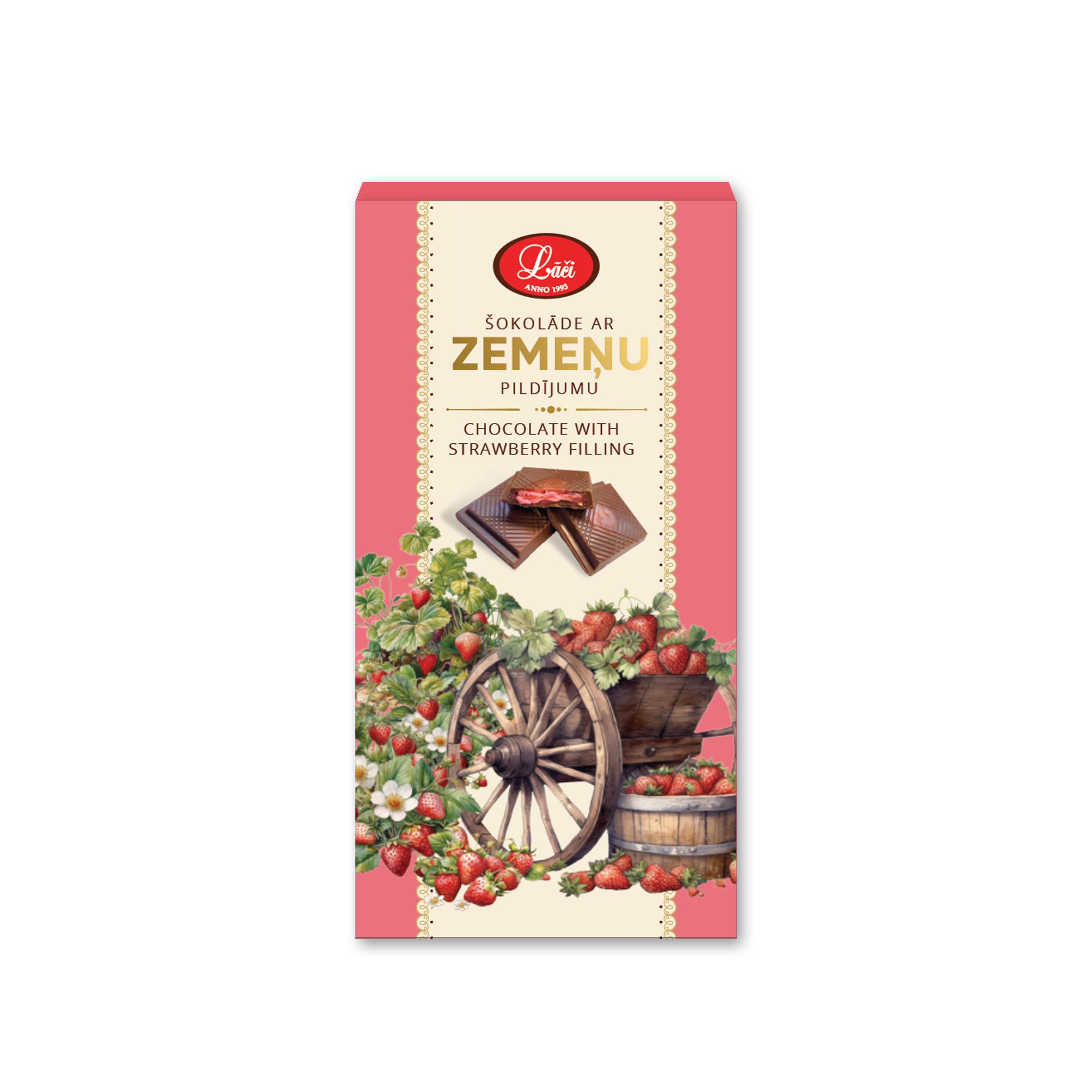 Piena šokolādes tāfelīte ar zemenēm 100g, Lāči