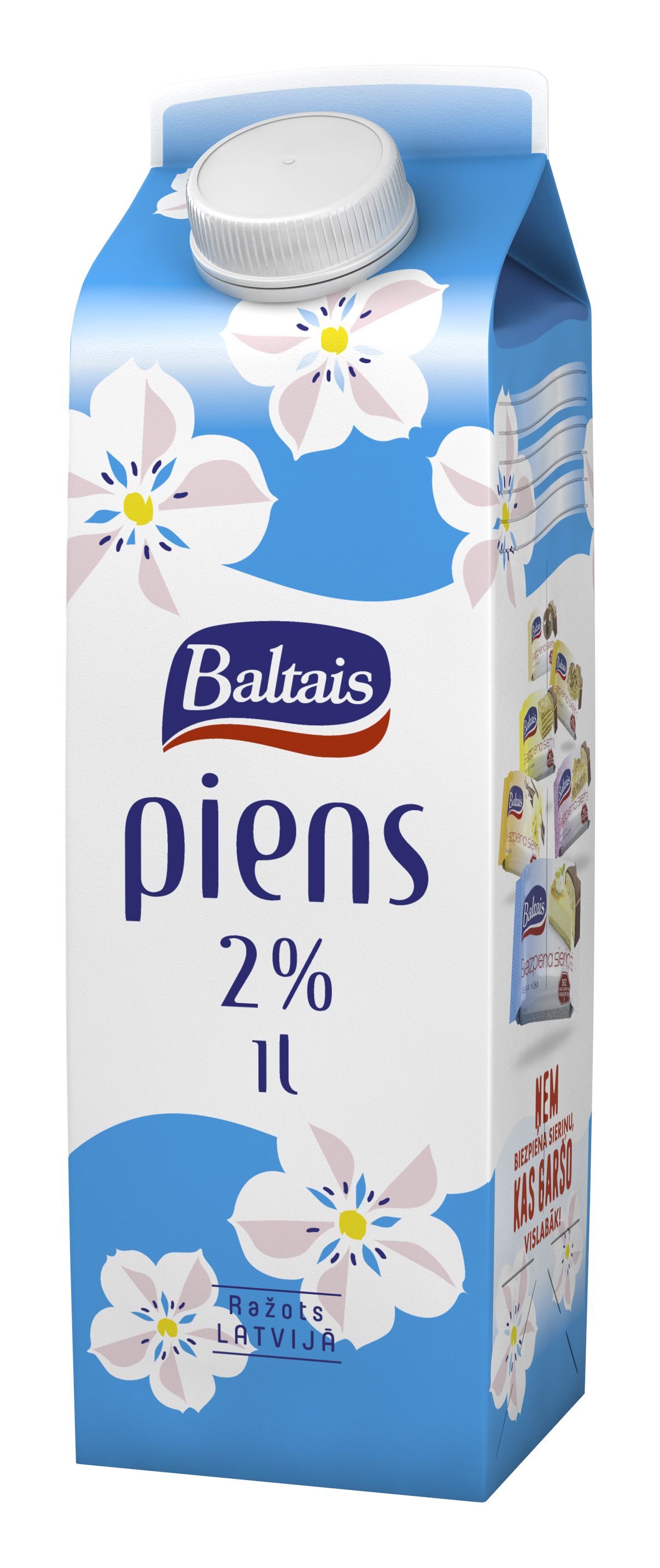 Piens 2% 1l, Baltais
