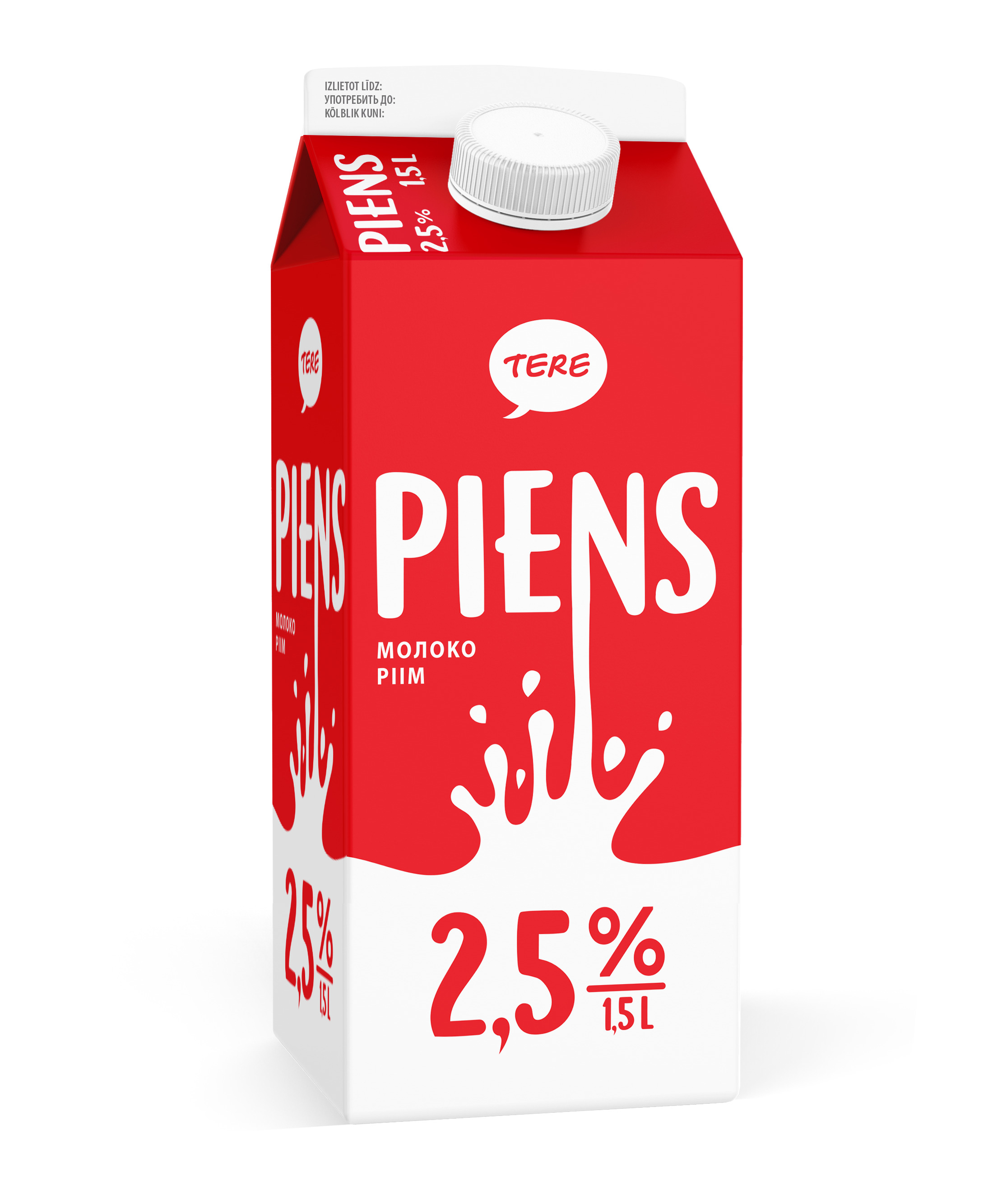 Piens 2.5% 1.5l, Tere