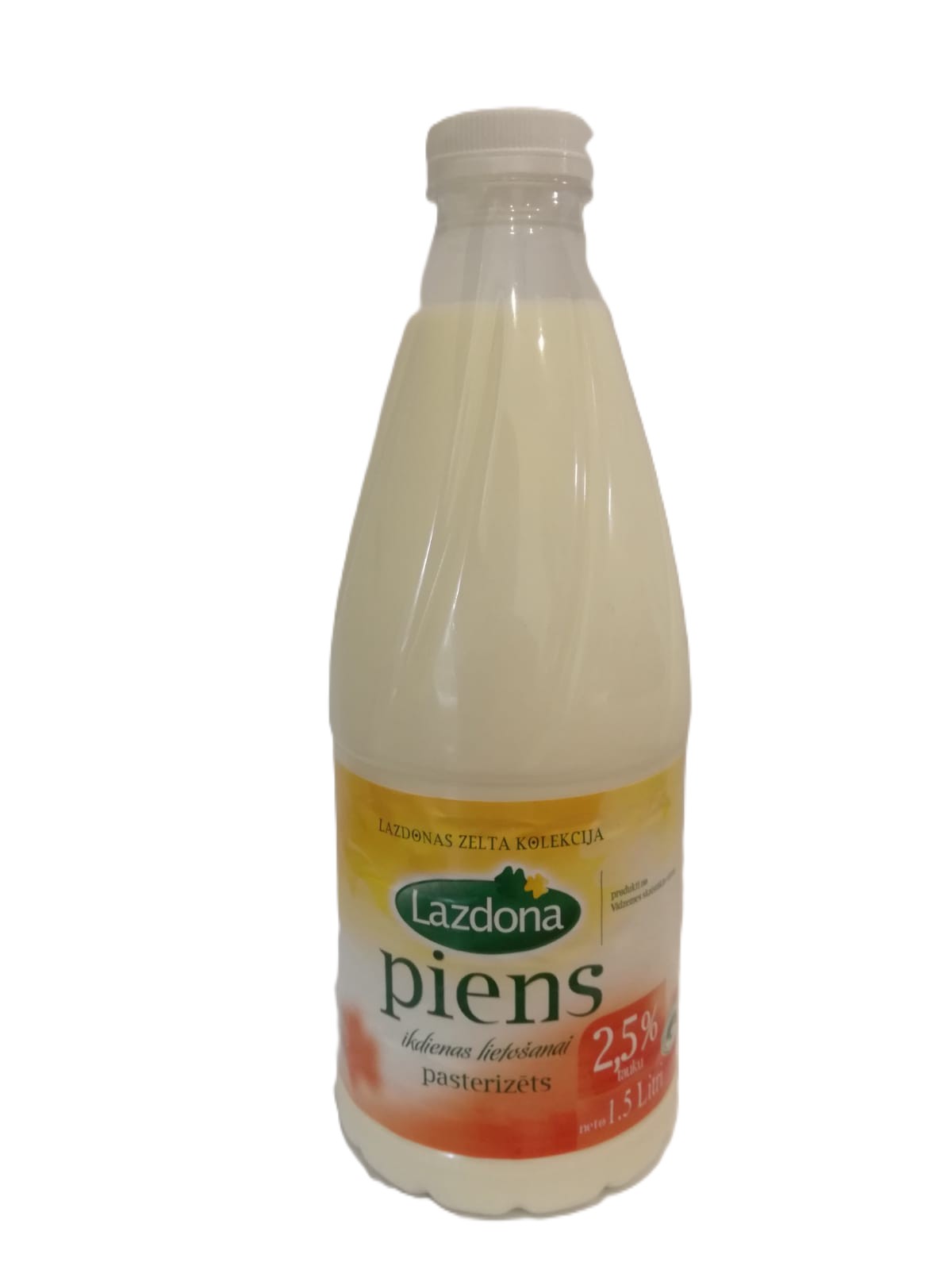 Piens pasterizēts 2.5 % pudelē 1.5l, Lazdonas PS