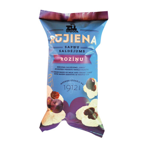 RŪJIENA Lukss Rozīņu saldējums (50x125ml/75g) vaf.gl.