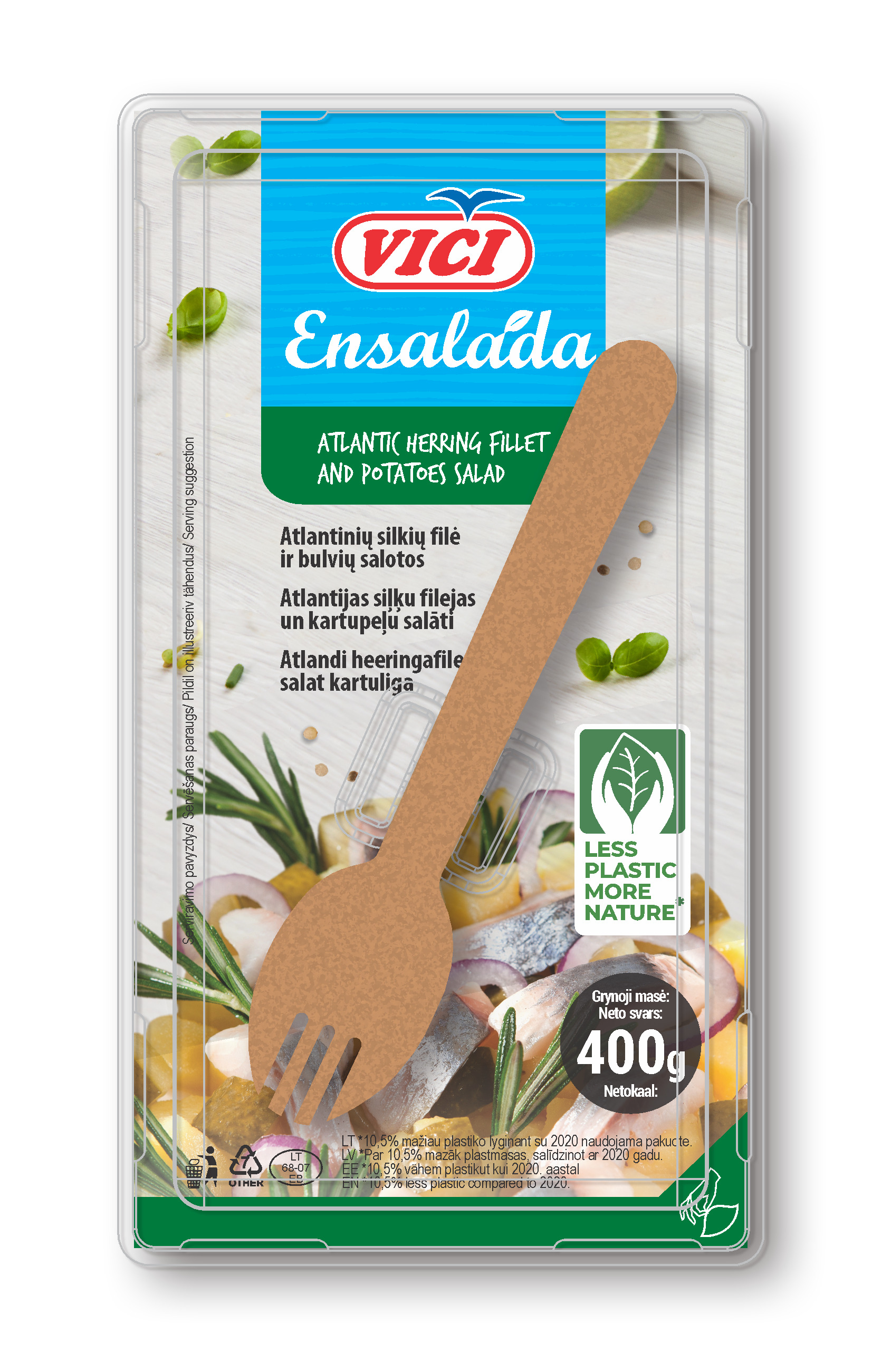 Salāti Atlantijsa siļķu filejas un kartupeļi Ensalada 400g, Viči